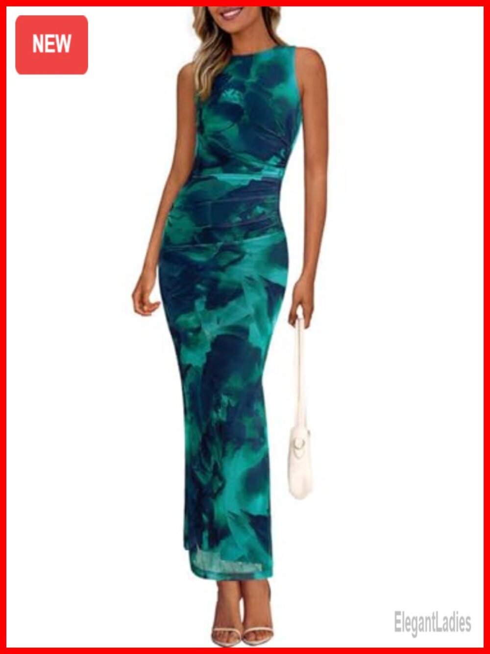 Sleeveless Floral Mesh Maxi Dress Ruched Bodycon Club Night Out